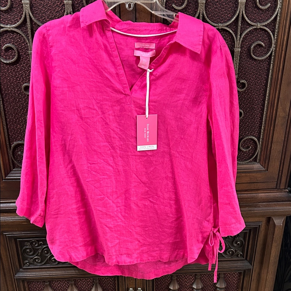 Isaac Mizrahi Fuchsia Linen Blouse